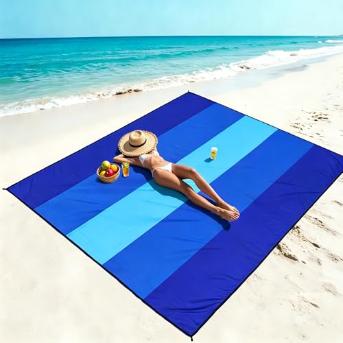 WIWIGO Beach Blanket Mat Waterproof Sandproof for 2-8 Adults Quick Drying | Extra Large, For 2-8 Adults,Windproof, Outdoor Picnic Mat, Beach Accessories Must Have,Gifts, for Travel, Camping, Hiking - color: Blue, size: 79" X 83"（1-4person）