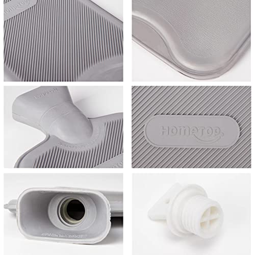 HomeTop Premium Classic Rubber Hot Water Bottle with Cute Bear Cover | Natural rubber hot water bottle,Long-lasting heat retention,Snuggly all-night warmth - color: Grey