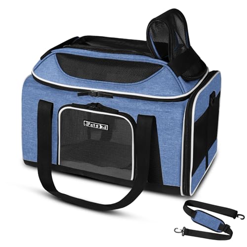 Top-Expandable Small Pet Carrier 18"x11"x11" Airline Approved | for Delta/American/United Airlines, Lockable Safety Zippers and Anti-Scratch Mesh, Soft-Sided, Pets Under 10 Lbs, Blue - color: Blue, size: 18.0"L x 11.0"W x 11.0"H