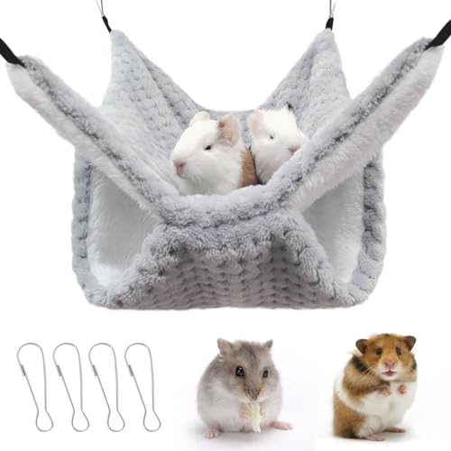 Yanmucy Rat Hammock Double-Layer Fleece Guinea Pig Hammock House Warm Soft Rat Hammocks for Cage Accessories Ferrets Hideout Ferret Hamster Hammock for Small Animal Playing Sleeping (Grey) - color: Grey