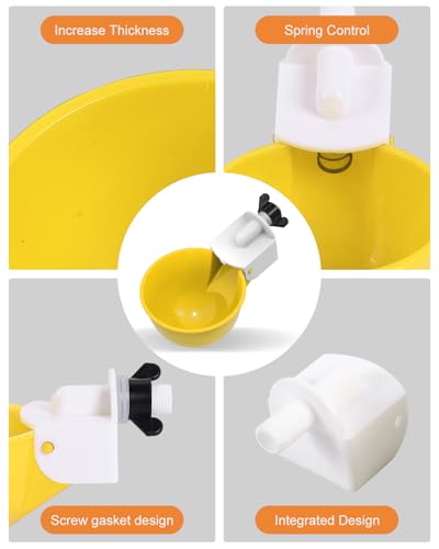 Chicken Waterer Cups (16 Pack) with 3/8" Drill Bit - Yellow | Automatic Poultry Drinker Feeder Kit for Chickens, Ducks, Turkeys, Quail, Bunnies | DIY Gravity Fed Bucket Water Dispenser - color: Yellow, size: 16 Pack + Drill bit