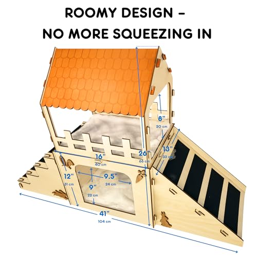 OtterPets Extra Large Bunny Hideout, Wooden Rabbit Castle with Fleece Mats | Pet-safe wood joints (no rubber bands), rabbit hideout made of safe wood, bunny house indoor; chinchilla and guinea pig safe - color: Pet Safe Wood Joints
