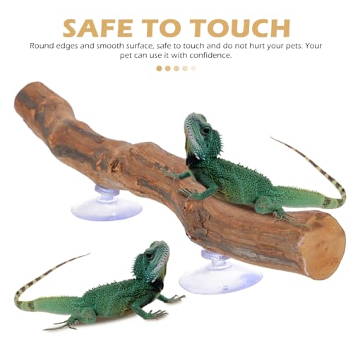 FAVOMOTO Wooden Reptile Climbing Branch with Suction Cups, Natural Terrarium Reptile Decor Lizard Climbing Toy for Snake Frog Bearded Dragons Chameleons Habitat Tank Accessories