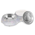 SAVORI Small Dog Bowls, Handmade Bling Rhinestones Stainless Steel Pet Bowls Double Food Water Feeder for Puppy Cats Dogs Cats (Silver-320ml) - color: Silver-320ml