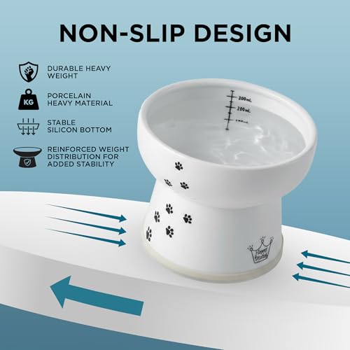 NECOICHI Raised Cat Water Bowl, Elevated, with Measurement Lines, Dishwasher and Microwave Safe (Cat, Extra Tall) White - color: Cat, size: Extra Tall