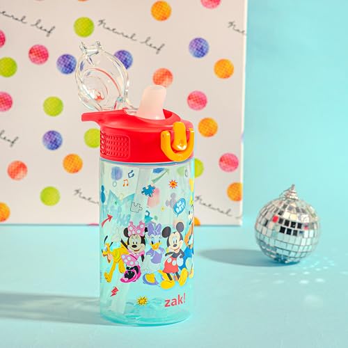 Zak Designs Disney Mickey Sage 16oz Leak-Proof Straw Kids Water Bottle | BPA Free, Durable Plastic, Cupholder Friendly, Dishwasher Safe, Easy to Clean, Lid Lock, Handle, For School, Home, Travel - color: Mickey Mouse, size: 16 Ounces