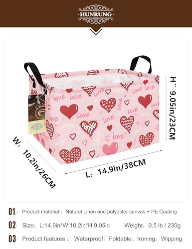Rectangle Canvas Foldable Storage Basket for Nursery, Pink Love Heart - color: REC-Pink Love Heart