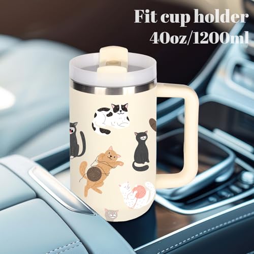 momocici 40oz Cats Tumbler with Handle Gifts for Women.Cat Lover Cups Tumbler Gifts for Women.40 oz Birthday Christmas Cat Cup Tumblers for Cats Lover. - style: Cat