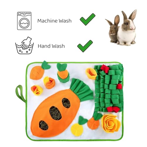 Rabbit Foraging Mat - Bunny Hay Feeder Snuffle Mat for Small Animals, Interactive Enrichment Toys for Rabbits, Guinea Pigs, Chinchillas, Hamsters, Ferrets – Treat Dispenser, Washable, Anti-Slip