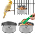 2Pcs Stainless Steel Bird Feeding Bowls with Feeding Spoon,Parrot Food Bowl Cage with Clamp Holder, Parrot Cage Water Feeder,for Cockatiel Parrot Macaw Small Animal Chinchilla