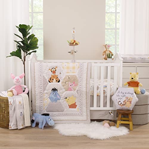 Disney Winnie The Pooh Hugs and Honeycombs Grey and White Plaid with Piglet, Tigger and Eeyore Super Soft Sherpa Baby Blanket - color: Winnie the Pooh - Hugs and Honeycombs
