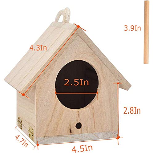 Tfwadmx Wooden Bird House, Pack of 2 Hanging Birdhouse for Outside, Wooden Nests Box Garden Patio DIY Decorative for Robin Budgie Swallow Little Sparrow Finch Throstle or Medium Size Birds
