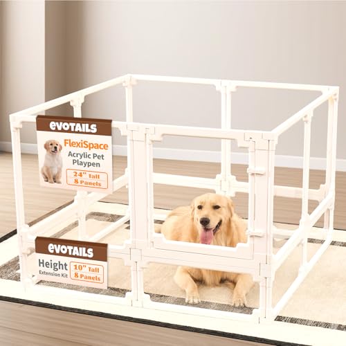 Dog Playpen, Expandable & Stackable Acrylic Dog Play Pen (White, 10", 8 Panels) - color: White, size: 10"