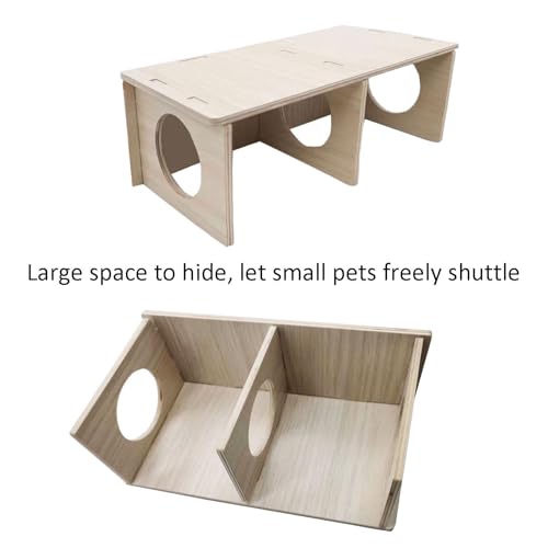 Hamiledyi Wooden Hamsters 2-Chamber Hideout-Tunnel Multi Chamber Exploring Toy Hamster Hiding Maze Tunnel Toy Platform Stuff Cage Accessories for Gerbil Rat Mice - size: M