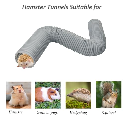 PINVNBY Plastic Tunnel for Guinea Pigs,2 Pcs Foldable Hamster Tunnels Collapsible Hamsters Fun Tube Small Animal Exercising Training Hideout Tubes for Gerbils Rats Mice Ferrets(Gray) - color: 【Grey】