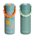 Elemental 100% Leak Proof When Spout is Closed Insulated Kids Water Bottle, Stainless Steel Bottle for School with Straw Lid & Pop-It Handle, Safari & Sage -18oz (2 Pack) - color: Safari and Sage