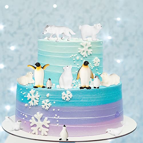 Kasyat 16 Pcs Polar Animals Figurines Antarctic Animals Set Plastic Arctic Figures with White Bear Penguin Figurines Whale Seal Wolf Cat for Adult Party Favor(Vivid Style)