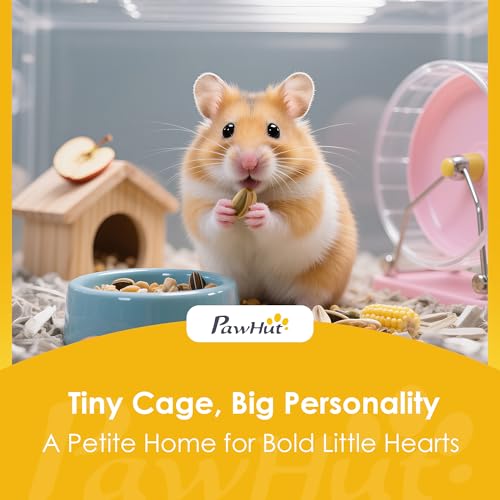 PawHut Wooden Hamster Cage for Small Gerbil, Mice 30" x 18" x 30" | 3-Tier Small Animal Cage, Hut, Seesaw, Ramps, Exercise Wheel, Acrylic Panel, Bottom Tray, Dwarf Hamster Habitat