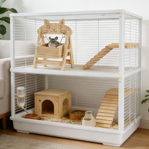 Chinchilla Hideout Hammock Solid Wooden Chinchilla Cage Accessories Toys | Guinea pig Hammock for Rat Cage,Standing Guinea Pig Hide Ferret Swing Bed, Small Animal Cage Accessories(Stand Style)