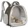 Bearded Dragon Carrier Backpack with Security Printing Harness Leash and 3-Sized Harness Set, Reptile Lizard Travel Guinea Pig Bunny Kitten Travel Carry Bag to Transport (Grey, PU Leather) - color: Grey