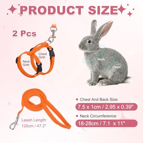 Rabbit Harness and Leash, Escape Proof Bunny Cat Leash Small Animal Harness Soft Adjustable Buckle(2Pcs, Orange) for Bunny Kitten Cats Puppies Walking Hiking Training - color: Orange