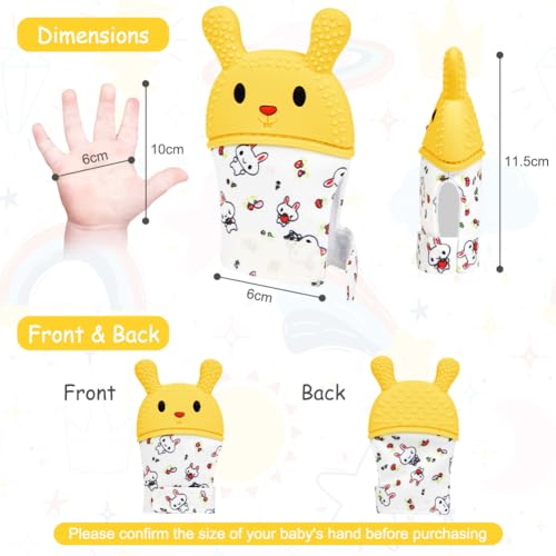 2Pack Silicone Teething Mitt, Rabbit Baby Teething Toy for 0-6 6-12 Months, Food Grade Silicone Infant Teething Mitten, BPA-Free Baby Chew Toys for Pain Relief, Sucking Needs - color: Yellow Rabbit