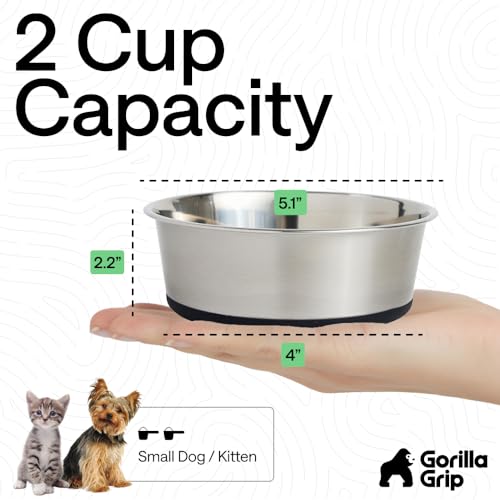 GORILLA GRIP Dog Bowl, Holds 2 Cups (16 fl oz), Food Grade 304 Stainless Steel Food and Water Bowl for Feeding Dogs and Cats, BPA Free Rubber Base, Easy Clean, Dishwasher Safe, Rust Resistant, Black - color: Black, size: 2 Cup (16 Oz)