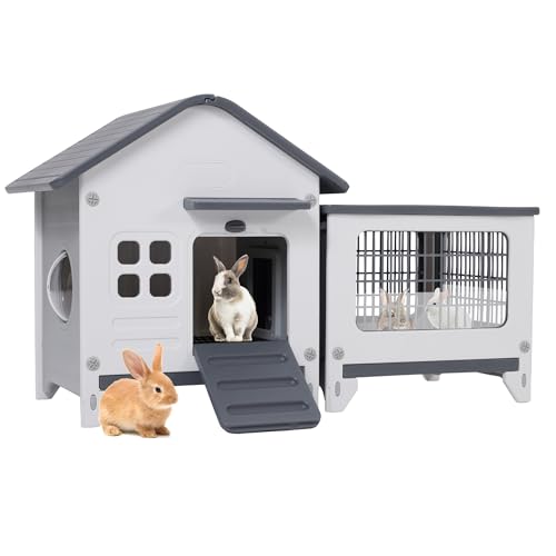Rabbit Hutch Outdoor Indoor Plastic Bunny Cage Enclosure Guinea Pig Cage | Chew-Proof, Waterproof Rabbit House, Pet House for Small Animals - size: 43.5"L x 20.0"W x 26.7"H