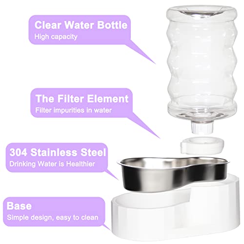 RIZZARI 6.5L Stainless Steel Dog Water Dispenser:Anti Spill for Medium Dogs | Stainless Steel Bowl / No Electricity / Gravity Auto Refill / Stable Base / Easy Cleaning / Home Use - color: White, size: 6.5L