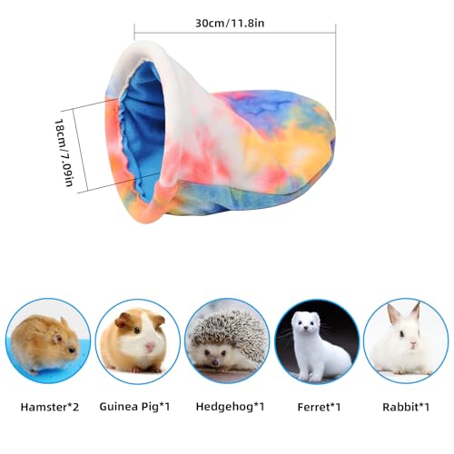 2 Pack Guinea Pig Hideout Set, Fleece Snuggle Sack & Cave Bed for Guinea Pigs, Hedgehogs, Ferrets, Chinchillas, Mini Rabbits, Cozy Small Animal Bed for Cage Habitat