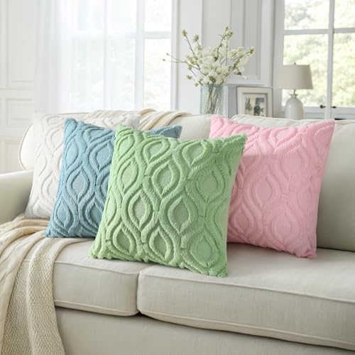 decorUhome Faux Fur Light Sage Green Throw Pillow Covers 16x16 Set of 2 | Plush Solid Fall Couch Pillow Covers, Accent Modern Farmhouse Neutral Decorative Soft Pillow Cases for Sofa Bed Living Room - color: Light Sage Green, size: 16" x 16" (Pack of 2)