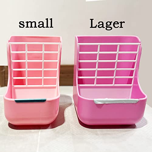 HERCOCCI Rabbit Hay Food Bin Feeder and Bunny Water Bottle Set, Hay Food Feeder Bowls Manger Rack with 500ml Hanging Water Dispenser Prevent Knock Over for Rabbit Guinea Pig Chinchilla (Large, Pink) - color: PINK