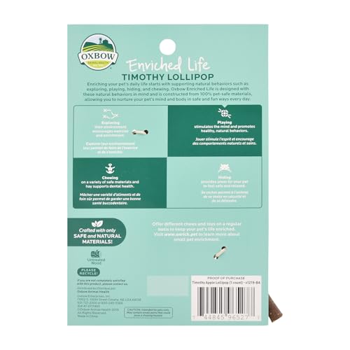 Oxbow Timothy Hay Lollipop, Rabbit & Guinea Pig Chew Toy, Apple Flavor | Oxbow Enriched Life, Rabbit Chew Toys, Timothy Hay, Guinea Pig Enrichment, Guinea Pig Chew Toys, Rabbit Enrichment - size: 0.96 Ounce (Pack of 1)