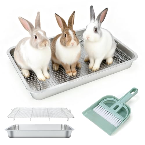 FHTONGE Extra Large Stainless Steel Rabbit Litter Box, Metal Bunny Toilet | Large Sifting Grid, Odor Control, Easily Clean, Low Entry Litter Pan, Pet Train Tray for Small Animl Guinea Pig Ferret Rodent - size: 23.6x15.8x2.8"(60x40x7cm)