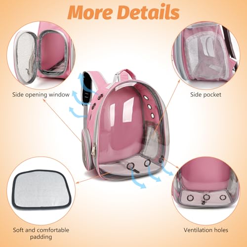 kathson Bearded Dragon Carrier with Harness and Leash Set, Large Reptile Travel Carrier Portable Lizard Backpack Clear Small Animals Carrying Bag for Gecko Hamster Rabbit Hedgehog Kitten (Pink) - color: Pink