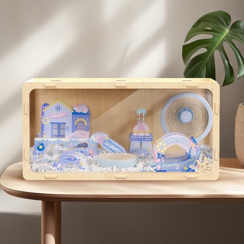 31.5 inch Wooden Hamster Cage, Large Habitat, Openable Top, Transparent Acrylic for Interior View, Ventilated, Easy to Clean, for Syrian Hamster, Dwarf Hamster, Gerbil, Other Small Pet Animals - size: 404F / 31.5"×15.8"×15.8"