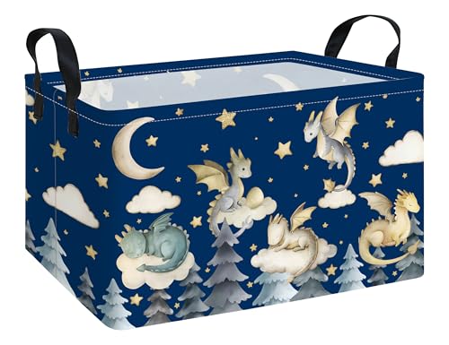 Rectangular Dragon Storage Bin, Medium Fabric Closet Organizer Basket | Moisture repellent textile, reinforced carry grips, collapsible holder tidies cabinet and teenage bedroom belongings - color: REC Cute Dragon