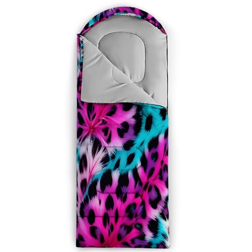 QOOMO Camping Sleeping Bags,3 Season Warm & Cool Weather,Lightweight,Waterproof Sleeping Bags for Adults & Kids,Traveling,and Outdoors,Camping Gear Equipment - color: Pink Leopard print 3