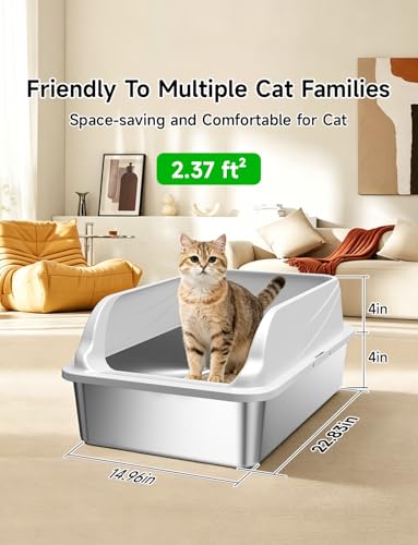 2PACK Stainless Steel Litter Boxes with Lid, Large Metal Pan Include Scoop | Odor Free Litter Pan Include Scoop Easy Cleaning Anti-Scratch Kitty Cat Box Anti-Urine Leakage, Non-Sticky - color: Grey 2PACK XL