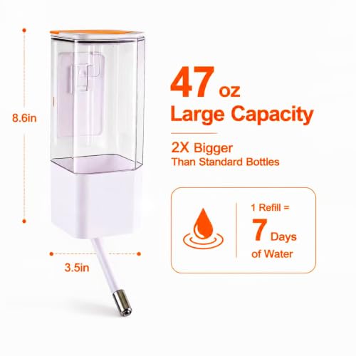 47oz Dog Crate Water Bottle, No-Drip Top-Fill Cage Mount | 12mm stainless steel nozzle, removable bracket; water dispenser for rabbits, guinea pigs, chinchillas and small pets - color: white and orange