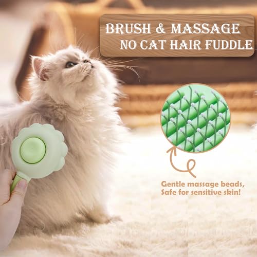 Self Cleaning Cat Brush for Shedding, LED Light Nail Clipper and Nail File | Slicker Brushes and Nail Trimmer for Long Haired Cats, Grooming Kit, Cat Lover Gifts - color: Green