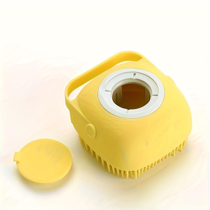 Pet Bath Brush With Storage Removable Top Ergonomic Handle Non-Toxic Massage Bristles For Small To Medium Dogs And Cats, Yellow - color: Yellow