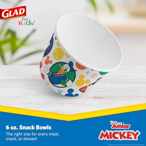 Glad Disney Mickey and Friends Disposable Snack Bowls, 6 Oz, 32 Ct, 2-Pk | Heavy-duty paper, soak-proof, no lids, soup ice cream and everyday treats - size: 32 Count (Pack of 2)