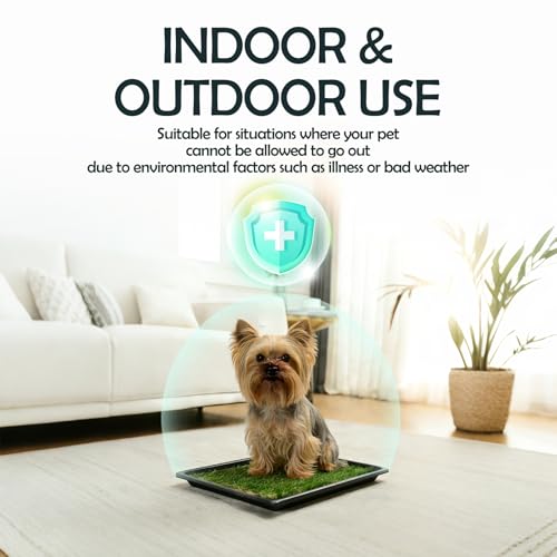 MEEXPAWS Dog Grass Pee Pads for Dogs with Tray | Extra Small 17 x 13 in for Puppy Less Than 6 lbs | 2× Artificial Grass Pads Replacement | Rapid Drainage | Indoor Dog Litter Box | Hemmed Edge - size: Small - 18 x 14 inch