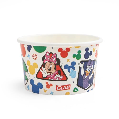 Glad Disney Mickey and Friends Disposable Snack Bowls, 6 Oz, 32 Ct, 2-Pk | Heavy-duty paper, soak-proof, no lids, soup ice cream and everyday treats - size: 32 Count (Pack of 2)