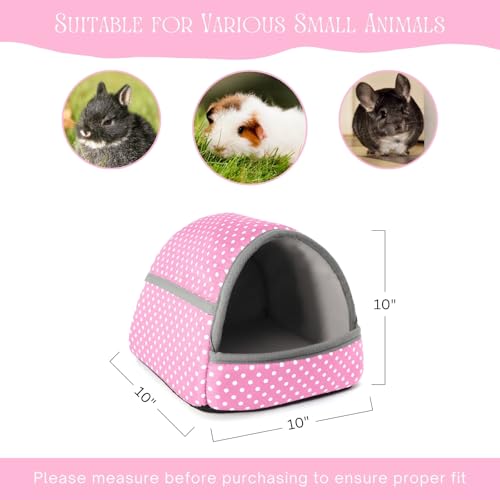 Guinea Pig Hideout with Cuddle Pouch - Washable Dwarf Rabbit Bed, Durable Fabric with Soft Lining - Small Animal Cage Accessories - Pink Dot - color: Pink