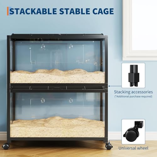 Hamster Cage,Metal Large Rat Cage Stackable with Top Access,Ventilated Pet Mouse Cages with Front Door,Portable Hamster House for Rats, Guinea Pigs,38x18.5x20.5in - color: black