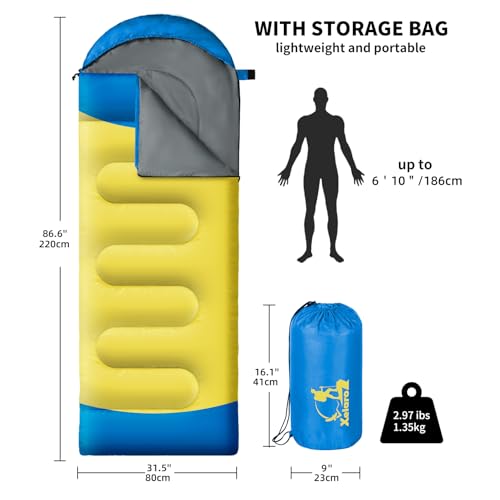 Sleeping Bags for Adults Kids - 3 Season Cold&Warm Weather Waterproof Camping Sleeping Bag - Lightweight Sleeping Bags for Camping Hiking Outdoor Travel - color: Yellow&Blue