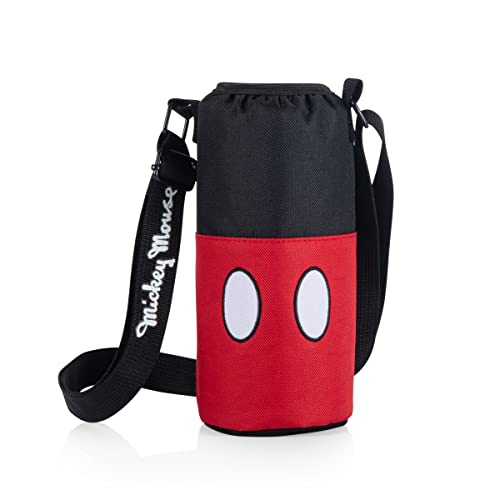 Picnic TIME Disney Shorts Bottle Cooler Tote, Insulated Water Bottle Holder with Adjustable Shoulder Strap for Travel Picnic Theme Parks, Fits 20 to 26 oz Bottles - color: Disney Mickey Mouse - Black with Red Pattern