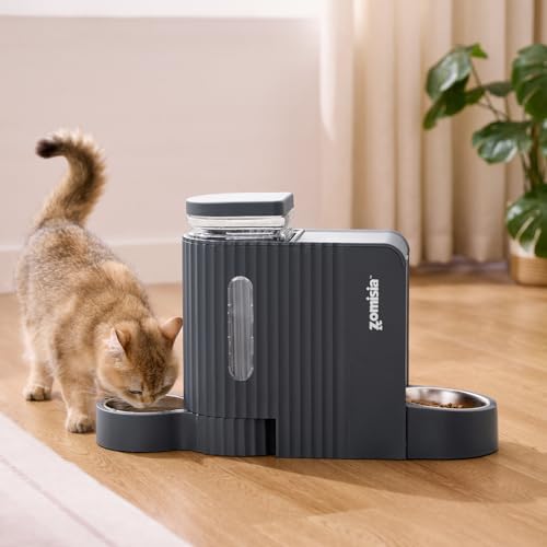 ZOMISIA Gravity Cat Food and Water Dispenser, 2 in 1 Automatic Cat Feeder